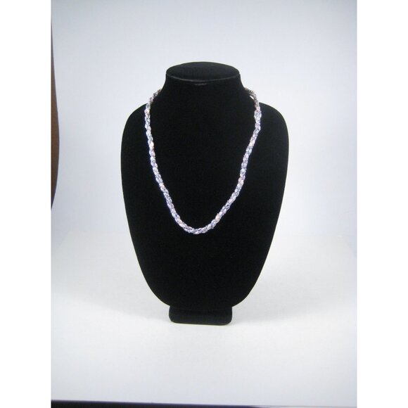 Dyed Pearl Beaded Twisted Pink Silver Bead Necklace 25 Inches Multi Strand - Picture 6 of 10